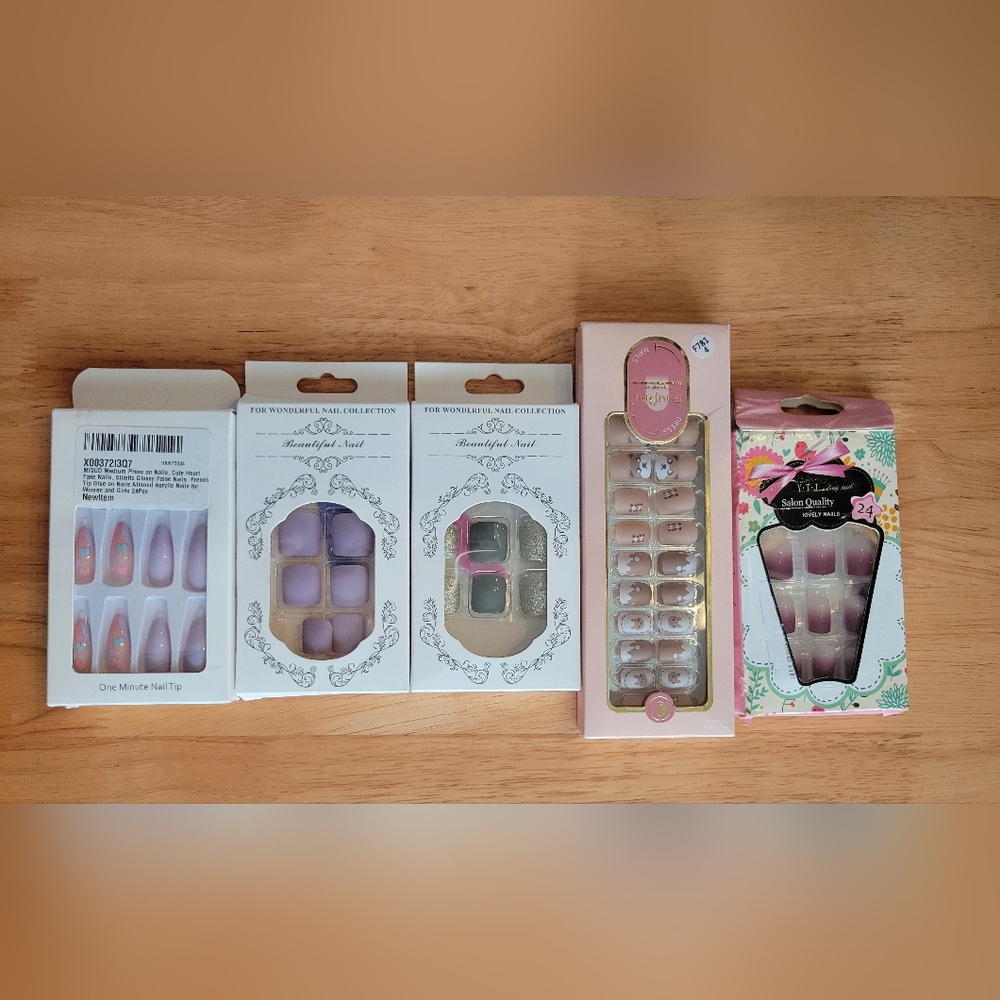 Press on Nails Bundle, Set of Five, Purple and Pink, NIB
